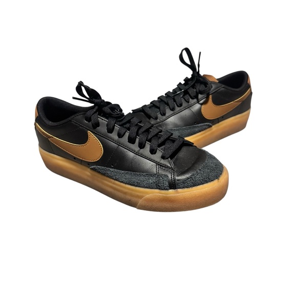 Nike Shoes - Nike Women's Blazer Low Platform Sneaker Leather Suede Black British Tan Size 9